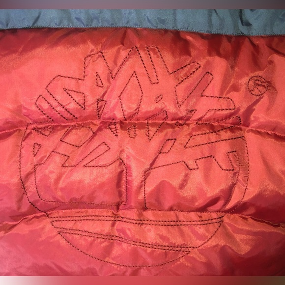 NWT Timberland mens Down Puffer Jacket size S Brick Red Stitched Tree logo - Picture 2 of 16
